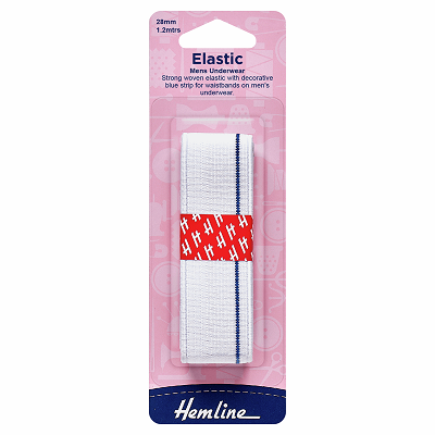 H640 Mens Underwear Elastic: 1.2m x 28mm: White..